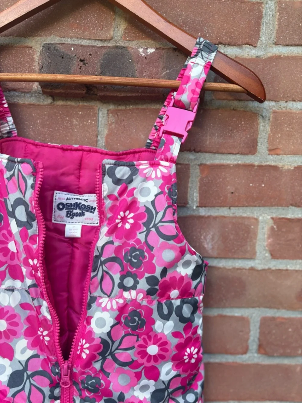 OshKosh Girls Snowpants Overalls Size 6X Pink Floral Quilted Winter Ski Play